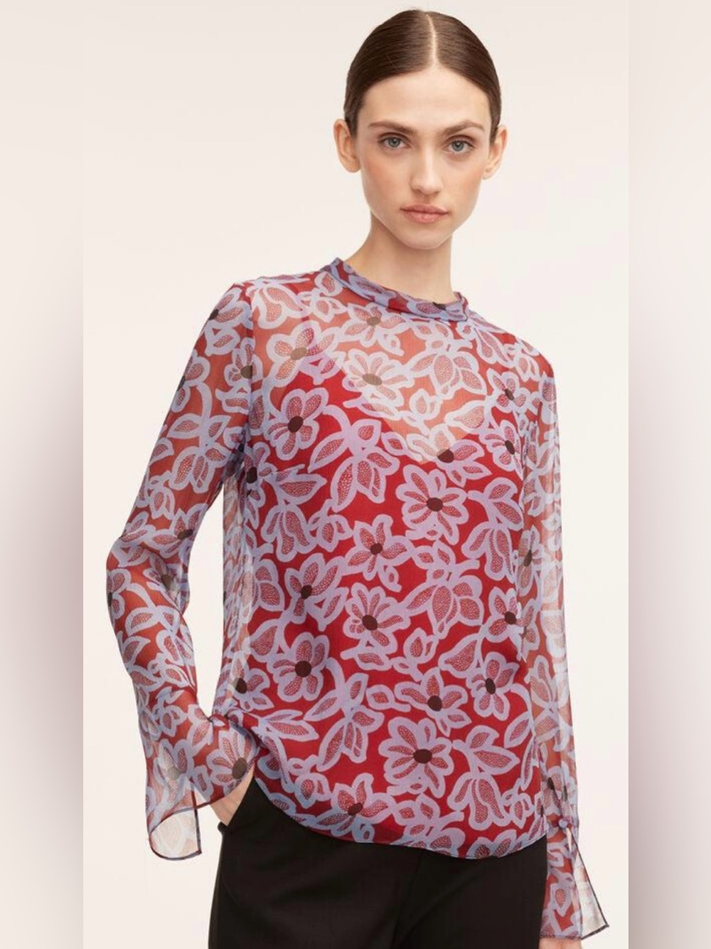 Women’s REBECCA TAYLOR Vera Fleur Mock Neck Shell Blouse 100% SILK Top Size 12